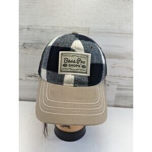 Bass Pro Shops Navy Black Flannel Plaid Baseball Hat‎ Cap, Pre-owned